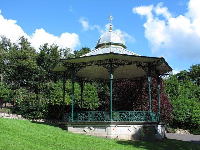 The bandstand looking splendid in the sunshine and greenery.