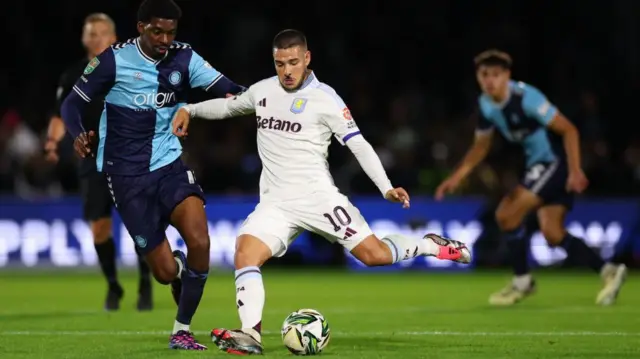 Emi Buendia during Aston Villa's Carabao Cup game against Wycombe Wanderers