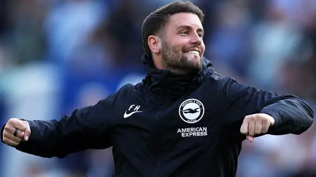  Fabian Huerzeler, Manager of Brighton & Hove Albion, celebrates 