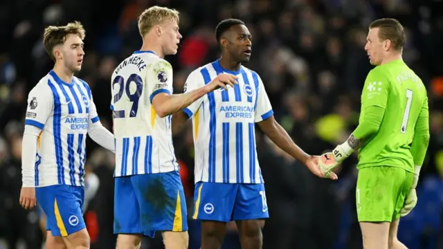 Brighton players show their frustration during Everton's Premier League win at Amex Stadium