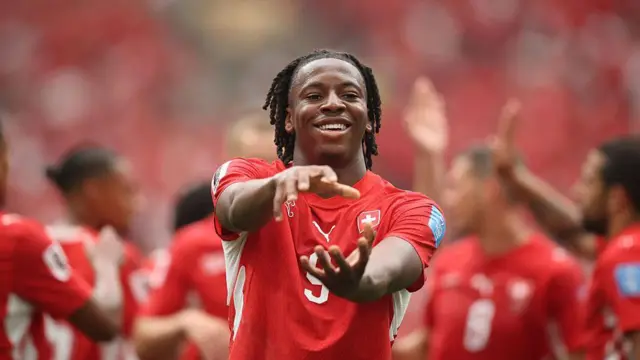 Johan Manzambi celebrates for Switzerland