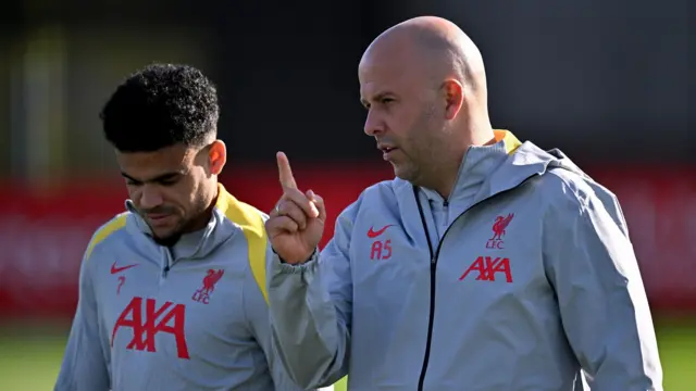 Liverpool winger Luis Diaz and Reds boss Arne Slot