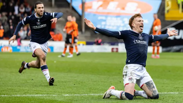 Dundee's Simon Murray celebrates at Tannadice