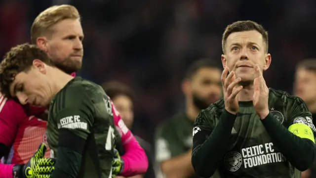 Celtic's Callum McGregor at Full Time during the UEFA Champions League 2024/25 League Knockout Play-off second leg match between FC Bayern Munich and Celtic at the Allianz Arena