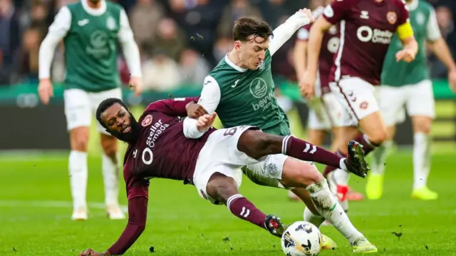 Hearts' Beni Baningime and Hibs' Josh Campbell