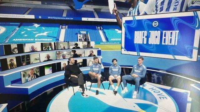 Former Brighton forward Glenn Murray (left), with Joel Veltman, Ferdi Kadioglu and Bart Verbruggen on a virtual fans' question and answer session