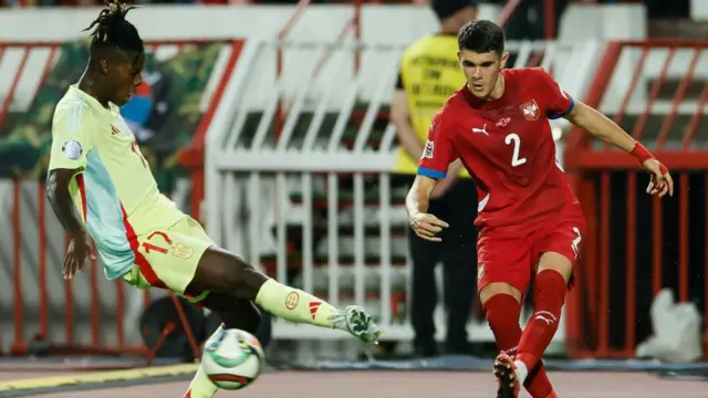 Kosta Nedeljkovic in action for Serbia against Spain