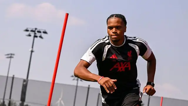 Rio Ngumoha during a Liverpool training session