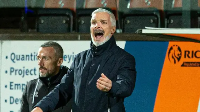 Dundee United manager Jim Goodwin during a William Hill Premiership match between Dundee United and Motherwell at the CalForth Construction Arena at Tannadice Park