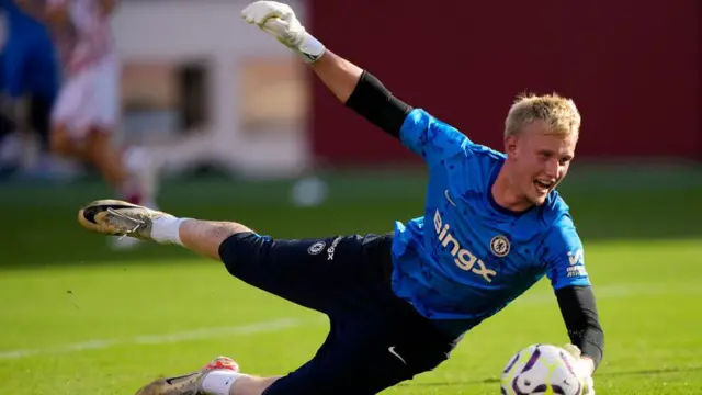 Goal keeper Eddie Beach #50 of Chelsea FC warms up prior to a preseason friendly against Wrexham AFC at Levi's Stadium