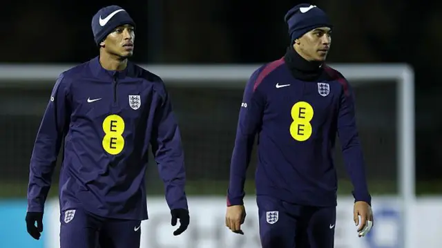 Jude Bellingham and Morgan Rogers in England training