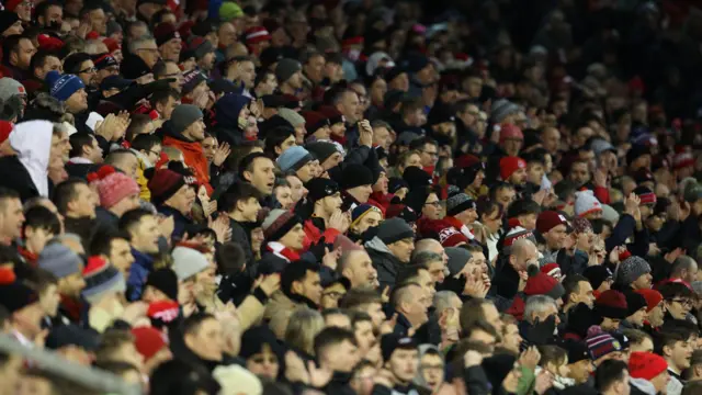 General view of Aberdeen fans at Pittodrie