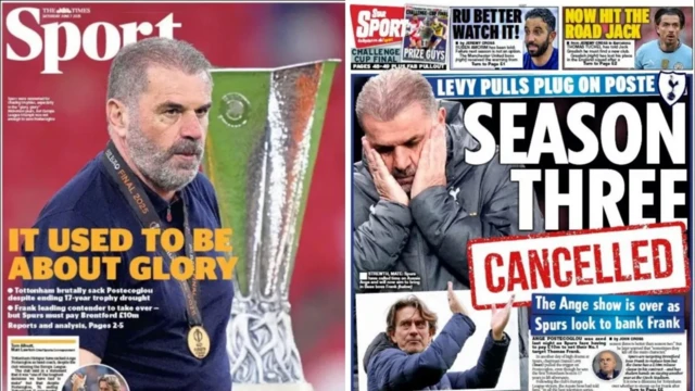 A split image of the back pages of the Times and the Star