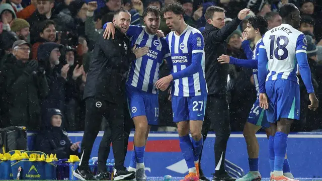 Brighton players celebrate against Brentford 