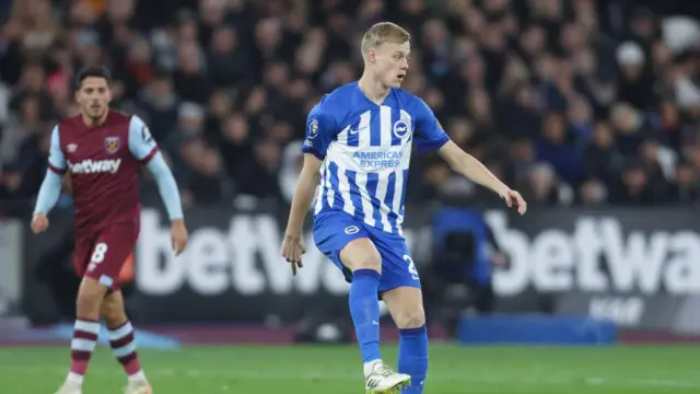 Brighton & Hove Albion's Jan Paul van Hecke during the Premier League match between West Ham United and Brighton & Hove Albion at London Stadium on January 2, 2024.