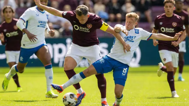 Hearts' Lawrence Shankland and Rangers' Connor Barron