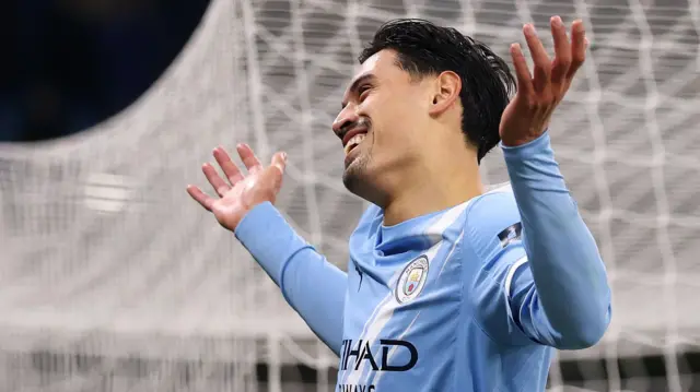 Tijjani Reijnders celebrates a goal for Manchester City