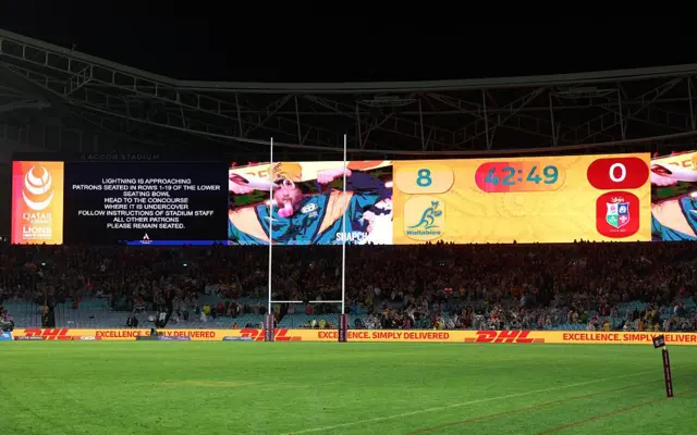 It only took two minutes into the second half for play to be abandoned due to lighting. Fans in the lower seats were told to head to the concourse, which lasted 40 minutes before play could resume  