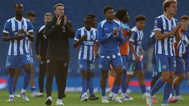 Fabian Hurzeler and his players applaud the Brighton supporters