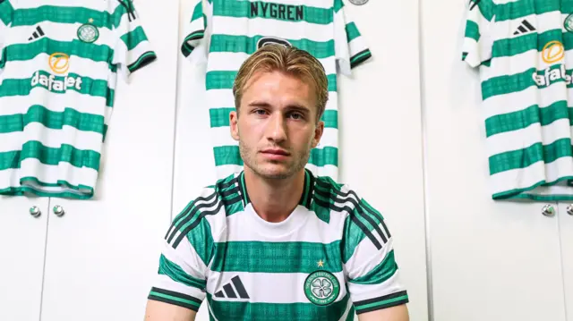 Benjamin Nygren is pictured as he signs for Celtic, at Celtic Park