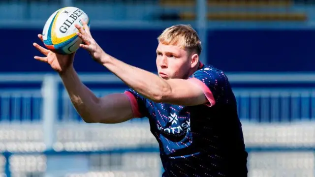 Liam McConnell during an Edinburgh Rugby training session at the Hive Stadium, on May 06, 2025, in Edinburgh, Scotland. 