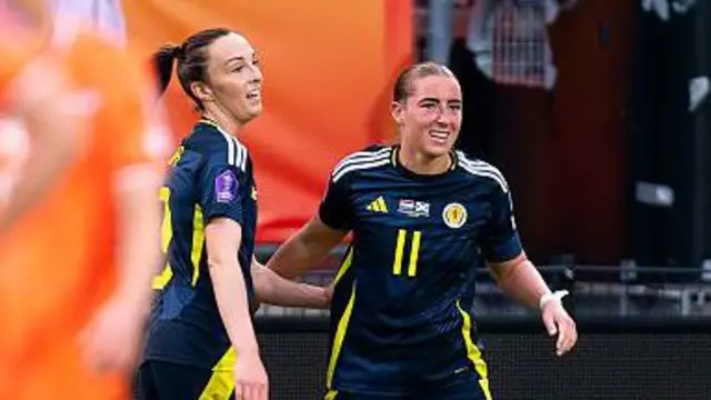 Scotland forward Kathleen Mary McGovern and Netherlands defender Caitlin Dijkstra play during the match between the Netherlands and Scotland (women) at the Koning Willem II stadium