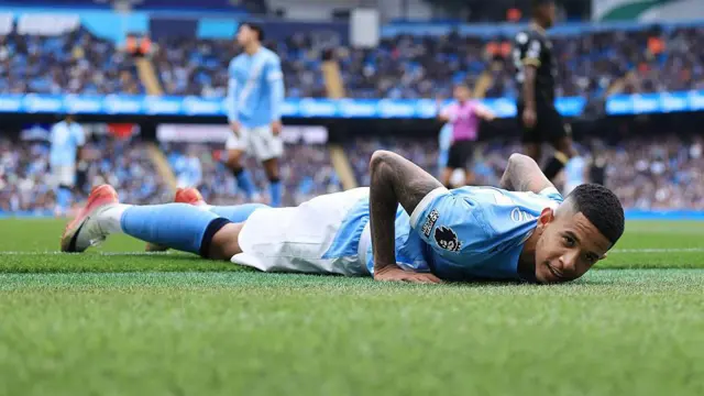 Savinho looks dejected during the Premier League match between Manchester City and Burnley.