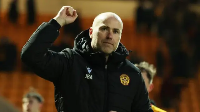 Jens Berthel Askou salutes fans after Motherwell beat Kilmarnock