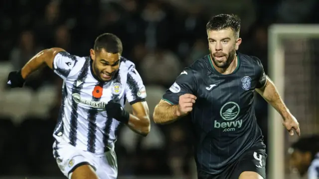 St Mirren's Mikael Mandron and Hibernian's Grant Hanley