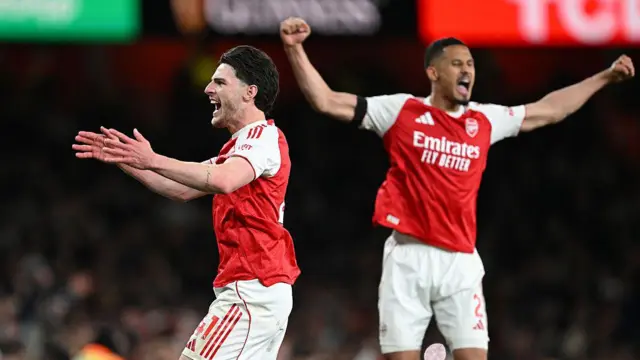 Declan Rice and William Saliba celebrate at full-time
