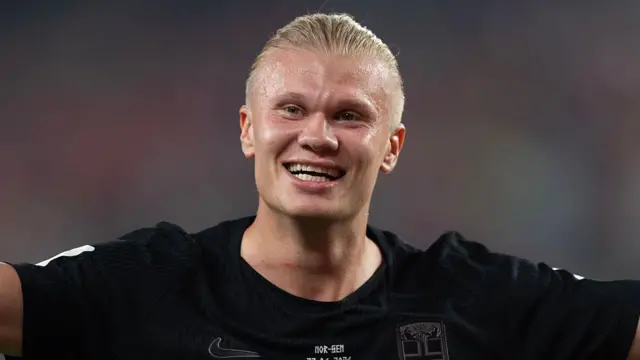 Erling Haaland smiling for Norway