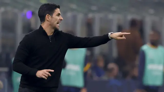 Mikel Arteta gestures from the touchline