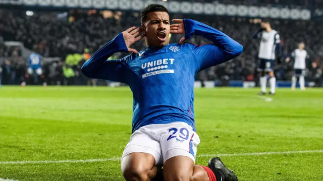 Hamza Igamane celebrates for Rangers