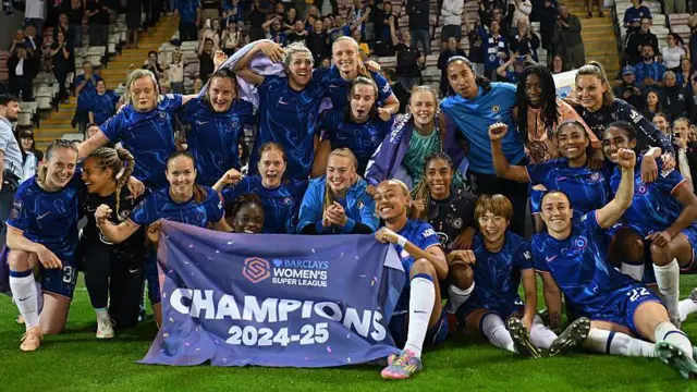 Chelsea's squad celebrate winning the WSL