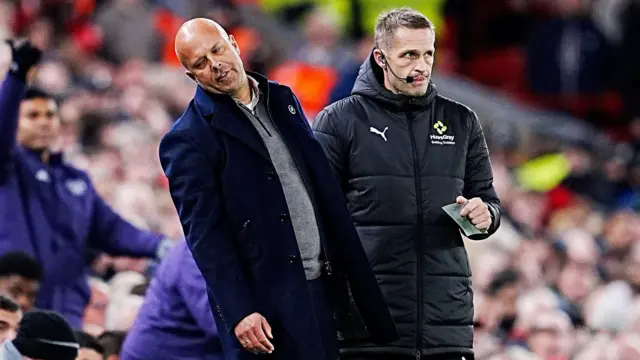 Liverpool head coach Arne Slot reacts on the touchline