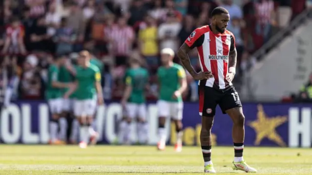 Brentford's Ivan Toney looks on after his side concedes a third goal during the Premier League match between Brentford FC and Newcastle United at Brentford Community Stadium on May 19, 2024