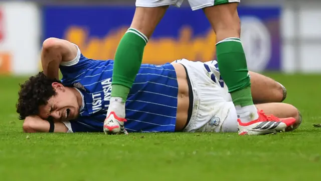 Yousef Salech lies injured during January's 1-1 draw with Stockport County