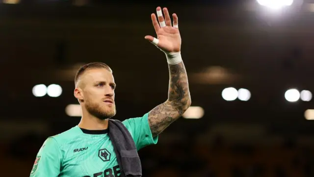 Dan Bentley of Wolverhampton Wanderers following victory in the Carabao Cup Second Round match between Wolverhampton Wanderers and Burnley at Molineux on August 28, 2024