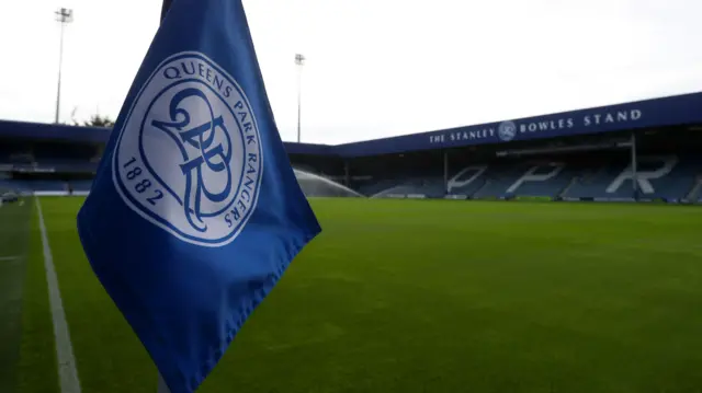 QPR's club badge on a corner flag at Loftus Road