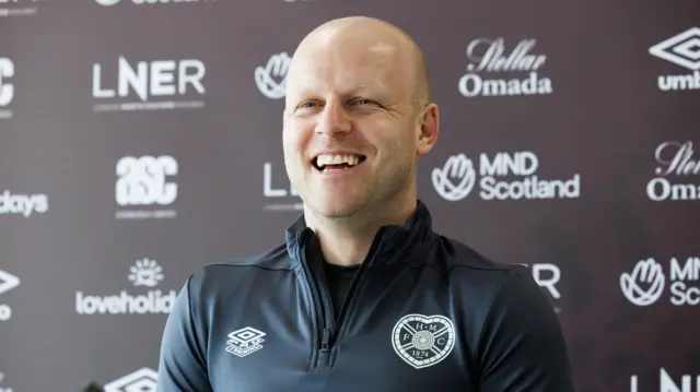 Hearts head coach Steven Naismith during a Heart of Midlothian press conference at Oriam, on April 12, 2024, in Edinburgh, Scotland.