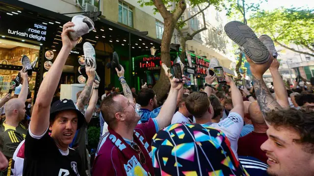 Aston Villa fans sing in the streets of Istanbul