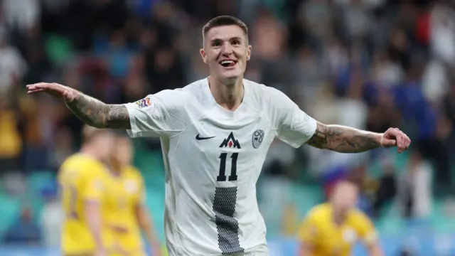Benjamin Sesko of Slovenia celebrates