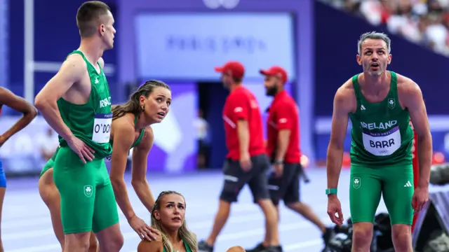 Chris O'Donnell, Sophie Becker, Sharlene Mawdsley and Thomas Barr after Ireland's 4x400m mixed relay exit