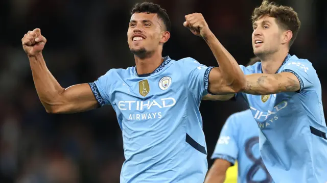 Matheus Nunes celebrates a goal for Manchester City against Watford