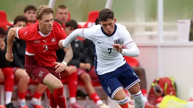 Manchester United youngster Shea Lacey in action for England Under-20s recently