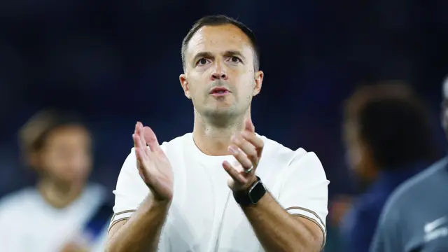 Birmingham boss Chris Davies applauds the fans at Leicester