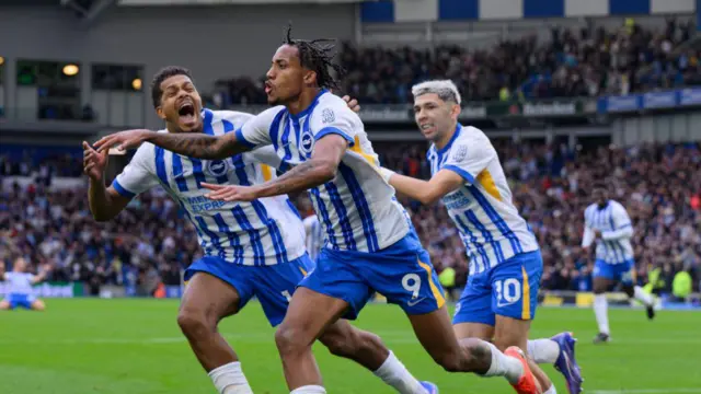 Joao Pedro celebrates scoring the winner against Manchester United