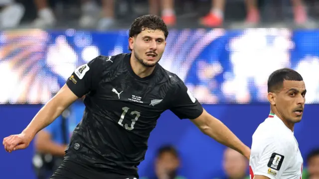 Liberato Cacace playing for New Zealand against Iran