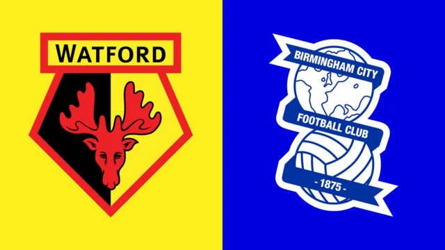 Side-by-side of Watford and Birmingham City club badges