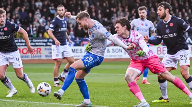 Bruce Anderson scores the opening goal for Kilmarnock against Dundee